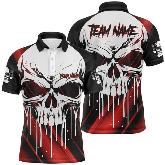 Custom Skull Bowling Jerseys For Men Bowling Team Name Polo Shirts Halloween Outfits | Red IPHW5319