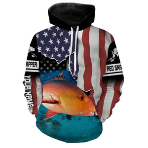 Red Snapper Fishing American Flag Custom Long Sleeve Fishing Shirts, Patriotic tournament Fishing Shirts - IPH1239