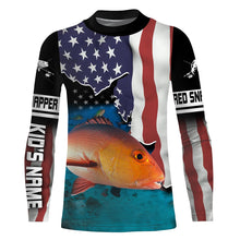 Load image into Gallery viewer, Red Snapper Fishing American Flag Custom Long Sleeve Fishing Shirts, Patriotic tournament Fishing Shirts - IPH1239