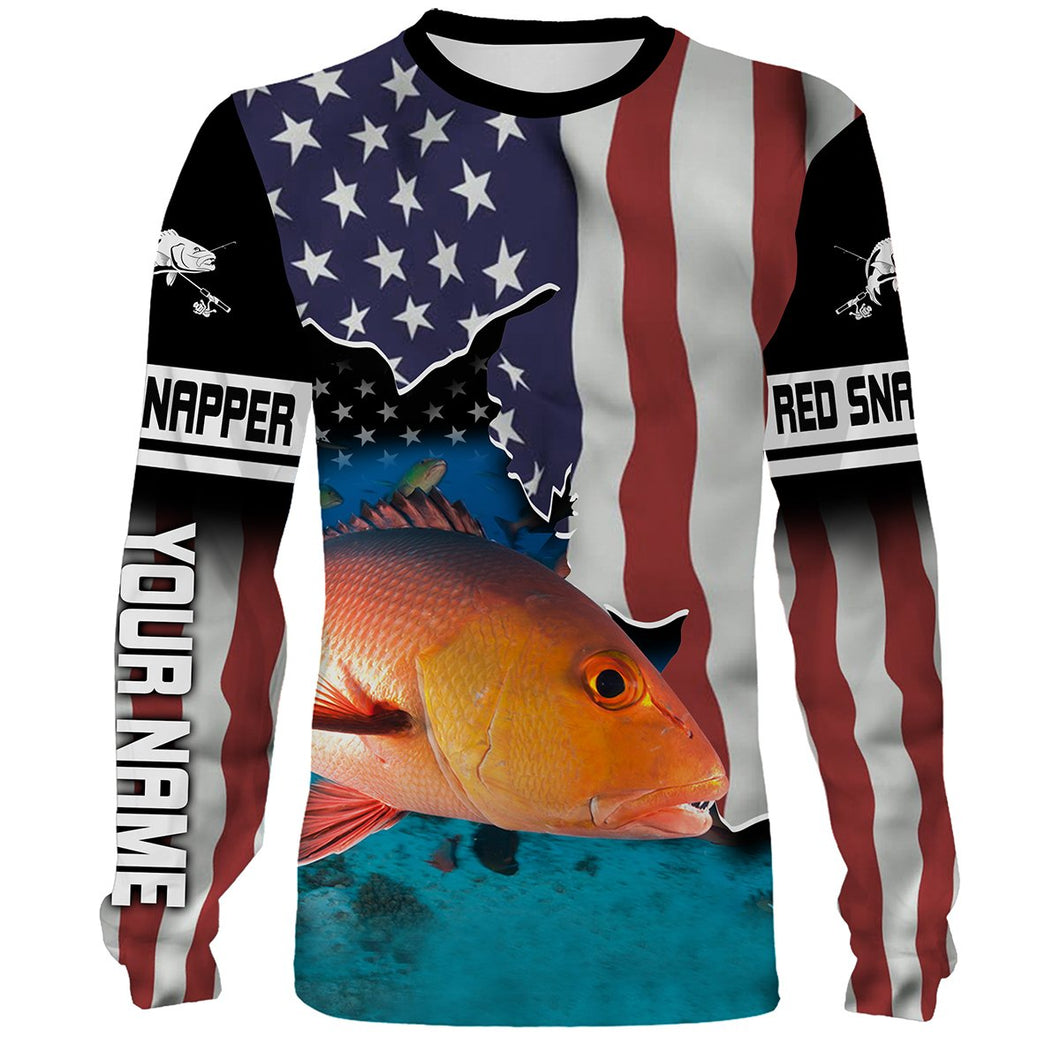 Red Snapper Fishing American Flag Custom Long Sleeve Fishing Shirts, Patriotic tournament Fishing Shirts - IPH1239