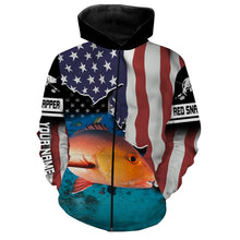 Load image into Gallery viewer, Red Snapper Fishing American Flag Custom Long Sleeve Fishing Shirts, Patriotic tournament Fishing Shirts - IPH1239