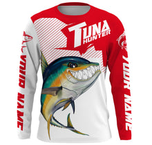 Load image into Gallery viewer, Angry Yellowfin Tuna Custom Long sleeve Fishing Shirts, Tuna hunter Fishing jerseys | red IPHW3383