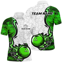 Load image into Gallery viewer, Custom Green Flame Bowling Shirts For Men Bowling Ball Pattern Bowling Team Jerseys For Bowlers IPHW5510