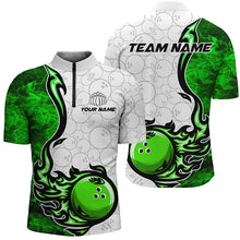 Load image into Gallery viewer, Custom Green Flame Bowling Shirts For Men Bowling Ball Pattern Bowling Team Jerseys For Bowlers IPHW5510