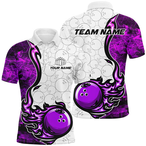 Custom Purple Flame Bowling Shirts For Men Bowling Ball Pattern Bowling Team Jerseys For Bowlers IPHW5511