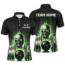 Load image into Gallery viewer, Green Flame Skull Custom Bowling Polo/ Quarter-Zip Team Shirts For Men Women, Bowler'S Outfits IPHW6023