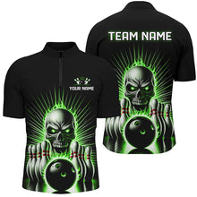 Load image into Gallery viewer, Green Flame Skull Custom Bowling Polo/ Quarter-Zip Team Shirts For Men Women, Bowler'S Outfits IPHW6023