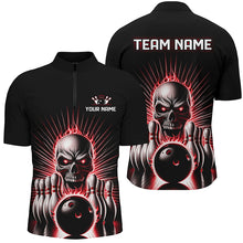Load image into Gallery viewer, Red Flame Skull Custom Bowling Polo/ Quarter-Zip Team Shirts For Men Women, Bowler'S Outfits IPHW6024