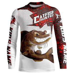 Angry Catfish Custom Long Sleeve Fishing Shirts, Catfish Hunter Fishing Jerseys | Red Camo IPHW4173