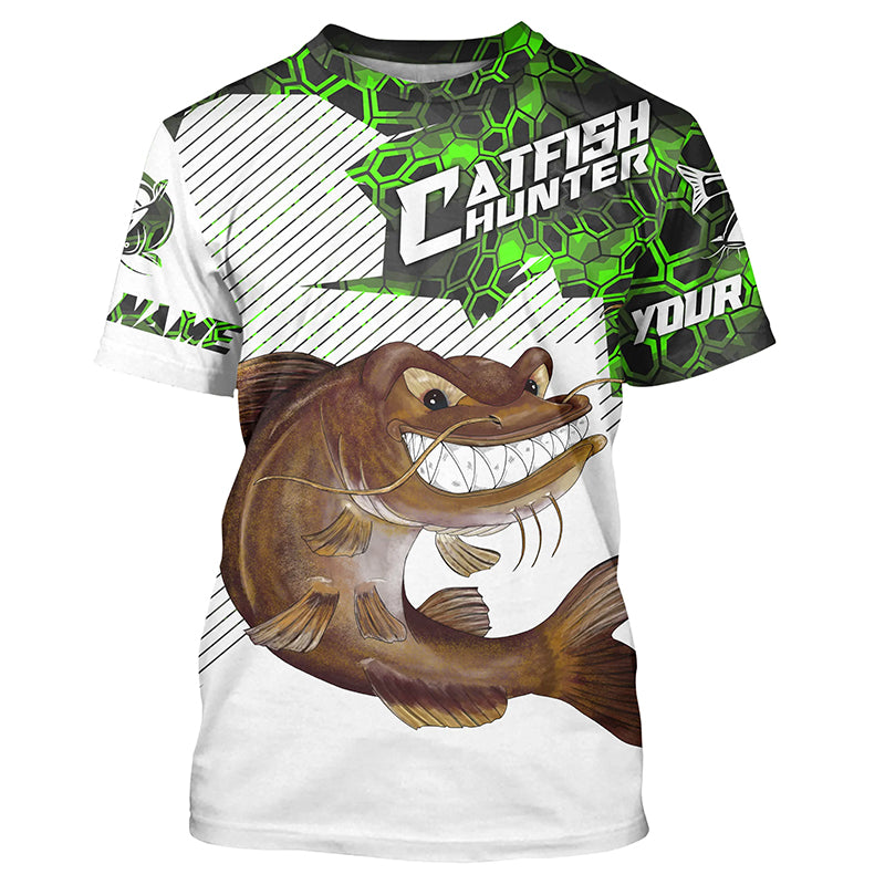 Angry Catfish Custom Long Sleeve Fishing Shirts, Catfish Hunter Fishing Jerseys | Blue Camo IPHW4174