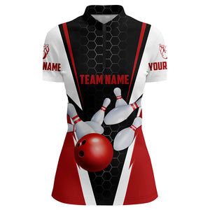 Custom Bowling Shirts For Women, Bowling Ball And Pins Women'S Bowling Jerseys | Red IPHW4175