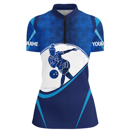 Customized Name Women'S Blue Bowling Jerseys, Personalized Bowling Shirts For Women IPHW4201