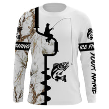 Load image into Gallery viewer, Ice fishing Walleye Fishing apparel winter snow camo UV protection quick dry customize name long sleeves shirts personalized fishing clothing gift for adults and kids - IPH2077