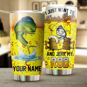 Mahi Mahi n Beer Fishing Tumbler Customize name Stainless Steel Tumbler Cup Personalized Fishing gift for fisherman - IPH1100
