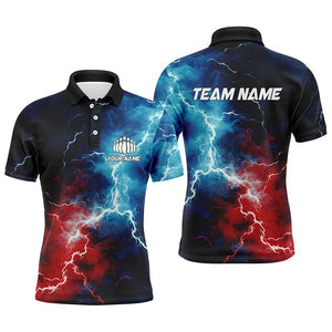 Red, White And Blue Thunder Lightning Bowling Polo Shirts For Men, Patriotic Bowling Team Jerseys IPHW5253