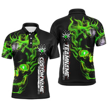 Load image into Gallery viewer, Custom Green Flame Skull Bowling Team Shirts, Bowling Polo/ Quarter-Zip Shirts For Men And Women IPHW6098