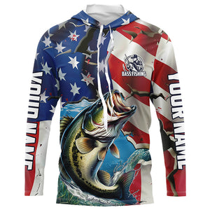 Personalized American Flag Bass Long Sleeve Fishing Shirts, Patriotic Bass Fisherman Jerseys IPHW6099