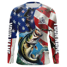 Load image into Gallery viewer, Personalized American Flag Bass Long Sleeve Fishing Shirts, Patriotic Bass Fisherman Jerseys IPHW6099