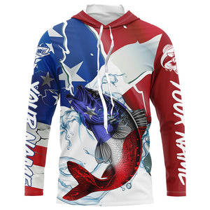 Walleye Fishing American Flag Custom Performance Long Sleeve Fishing Shirts, Patriotic Fishing Gifts IPHW6111