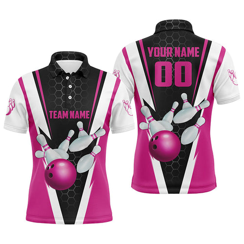 Strike Bowling Custom Pink Bowling Polo Shirts For Men, Bowling Team Jerseys With Name And Number IPHW5282