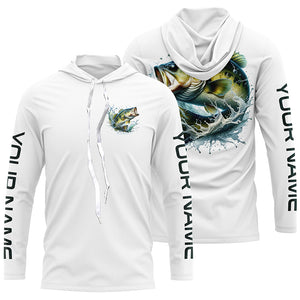 Largemouth Bass Fishing Custom Performance Long Sleeve Fishing Shirts, Bass Tournament Fishing Shirt IPHW5589