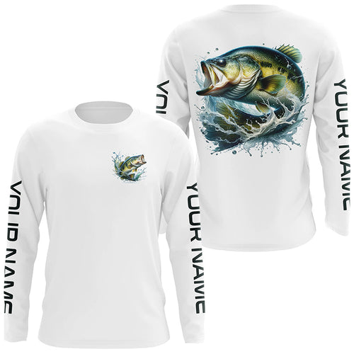 Largemouth Bass Fishing Custom Performance Long Sleeve Fishing Shirts, Bass Tournament Fishing Shirt IPHW5589