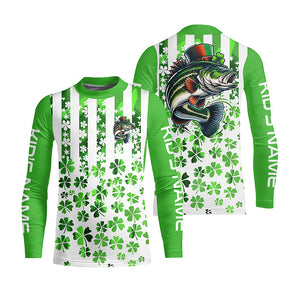 Personalized St Patrick'S Day Bass Long Sleeve Fishing Shirts, Patriotic Bass Fishing Jerseys IPHW5901