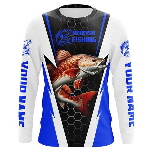 Custom Redfish Fishing Jerseys, Redfish Fishing Long Sleeve Fishing Tournament Shirts | Blue IPHW6120