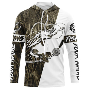 Musky Fishing Tattoo Grass Camo Custom Long Sleeve Tournament Shirts, Muskie Fishing Jerseys IPHW6129