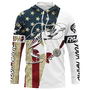 Custom American Flag Musky Tattoo Grass Camo Long Sleeve Fishing Shirts, Patriotic Muskie Shirt IPHW6130