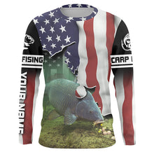 Load image into Gallery viewer, Carp Fishing American Flag Custom Long Sleeve Fishing Shirts, Patriotic tournament Fishing Shirts - IPH1171