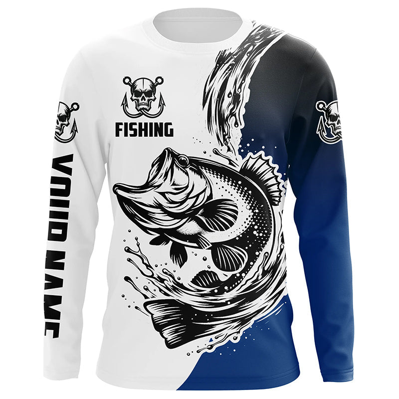 Largemouth Bass Long Sleeve Tournament Fishing Shirts, Custom Bass Fishing Jerseys | Blue IPHW5599