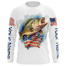 Load image into Gallery viewer, Bass Fishing American Flag Long Sleeve Fishing Shirts, Personalized Patriotic Bass Fishing Jerseys IPHW4696