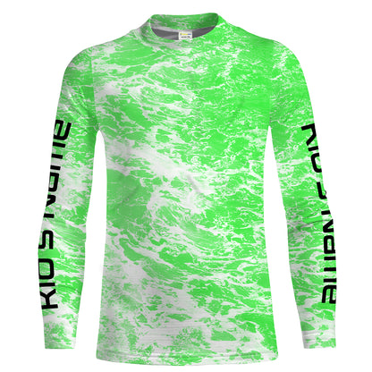 Custom Saltwater Long sleeve Fishing Shirts UV Protection, Sea wave camo Fishing Shirts | green - IPHW1502