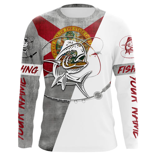 Florida Mahi Mahi Custom Long Sleeve performance Fishing Shirts, Florida flag Fishing jerseys IPHW2734