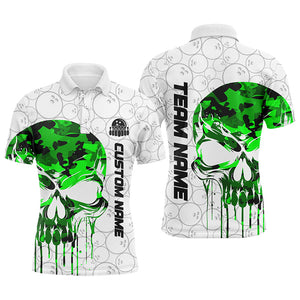 Custom Green Camo Skull Bowling Polo Shirts Men Team Bowling Jerseys Bowling League Outfit IPHW5329