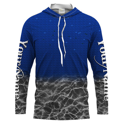 Custom Blue Fishing camo Long Sleeve performance Fishing Shirts, UV Protection Fishing apparel - IPHW1515