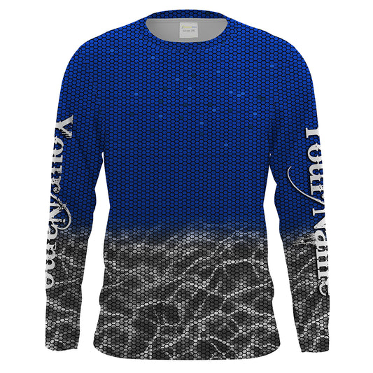 Custom Blue Fishing camo Long Sleeve performance Fishing Shirts, UV Protection Fishing apparel - IPHW1515