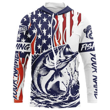 Load image into Gallery viewer, Flame American Flag Custom Bass Long Sleeve Tournament Fishing Shirts, Patriotic Bass Fishing Jersey IPHW5942