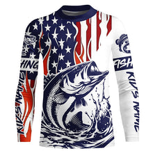 Load image into Gallery viewer, Flame American Flag Custom Bass Long Sleeve Tournament Fishing Shirts, Patriotic Bass Fishing Jersey IPHW5942