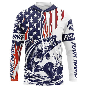 Flame American Flag Custom Walleye Long Sleeve Fishing Shirts, Patriotic Walleye Fishing Jerseys IPHW5943