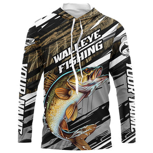 Walleye Fishing Camo Long Sleeve Fishing Shirts, Custom Walleye Tournament Fishing Jerseys IPHW5947