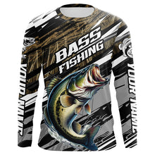 Load image into Gallery viewer, Bass Fishing Camo Long Sleeve Fishing Shirts, Custom Largemouth Bass Tournament Fishing Jerseys IPHW5948