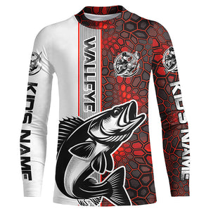 Pesonalized Walleye Fishing Jerseys, Walleye Long Sleeve Tournament Fishing Shirts | Red Camo IPHW5831