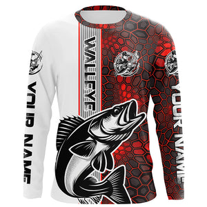 Pesonalized Walleye Fishing Jerseys, Walleye Long Sleeve Tournament Fishing Shirts | Red Camo IPHW5831