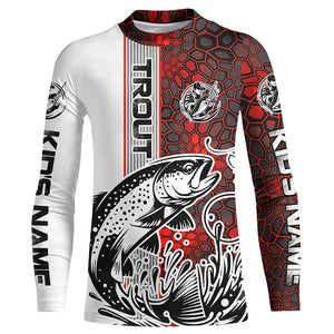 Pesonalized Trout Fishing Jerseys, Trout Long Sleeve Tournament Fishing Shirts | Red Camo IPHW5832