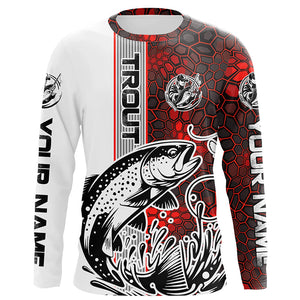 Pesonalized Trout Fishing Jerseys, Trout Long Sleeve Tournament Fishing Shirts | Red Camo IPHW5832