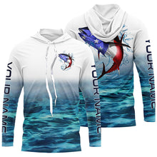 Load image into Gallery viewer, American Flag Tuna Long Sleeve Fishing Shirts, Custom Patriotic Tuna Tournament Fishing Shirts IPHW4401