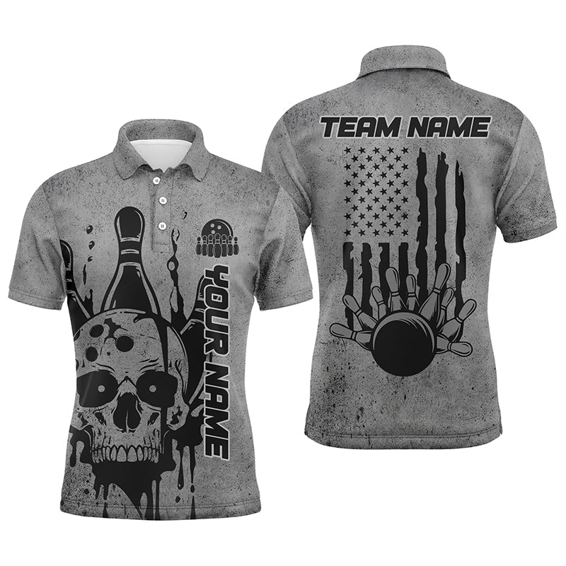 Custom American Flag Skull Bowling Shirts For Men, Patriotic Team Bowling Jerseys IPHW5845