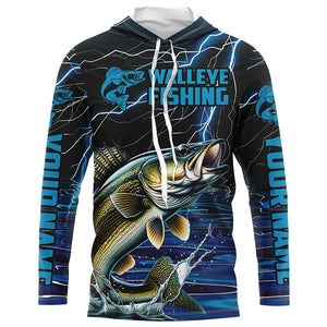 Blue Thunder Lightning Custom Walleye Long Sleeve Tournament Fishing Shirts, Walleye Fishing Jerseys IPHW5996